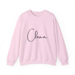 Crewneck Sweatshirt - "Clean" Minimal Script Graphic, Cozy Casual Pullover for Everyday Wear