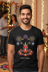 Unisex Goddess Lakshmi Diwali Celebration Classic Crew Black T-Shirt