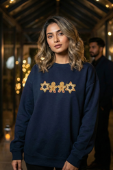 Women's Navy Blue Gingerbread Man and Star Cookies Oversized Sweatshirt