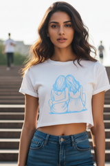 Women's Friends Bond White Crop Top