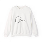 Crewneck Sweatshirt - "Clean" Minimal Script Graphic, Cozy Casual Pullover for Everyday Wear
