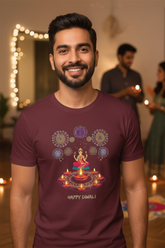 Unisex Goddess Lakshmi Diwali Celebration Classic Crew Maroon T-Shirt