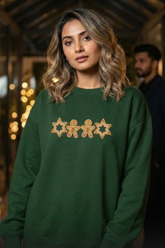 Women's Bottle Green Gingerbread Man and Star Cookies Oversized Sweatshirt