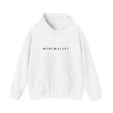 Minimalist Hoodie — Clean White 'MINIMALIST' Graphic Hooded Sweatshirt