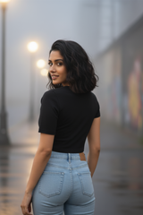 Women's Drapelet Black Crop Top