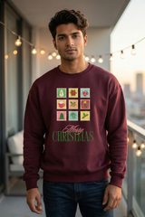 Unisex Maroon Retro Holiday Icons "Merry Christmas" Oversized Sweatshirt