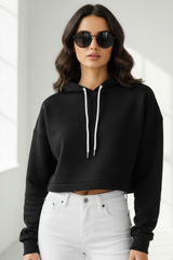 Women's Plain Black Crop Hoodies