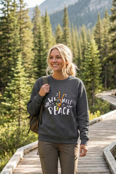 Peace Flower Crewneck Dark Heather Sweatshirt — "All We Need Is Peace" Graphic