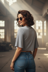 Women's Drapelet Fashion Grey Melange Crop Top