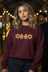 Women's Maroon Gingerbread Man and Star Cookies Oversized Sweatshirt