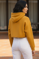 Women's Plain Mustard Yellow Crop Hoodies