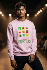 Unisex Light Baby Pink Retro Holiday Icons "Merry Christmas" Oversized Sweatshirt