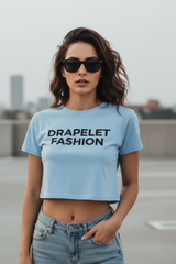 Women's Drapelet Sky Blue Crop Top