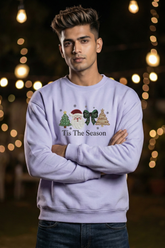 Unisex Lavender Embroidered Santa & Christmas Trees Oversized Sweatshirt
