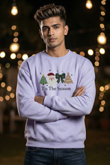 Unisex Lavender Embroidered Santa & Christmas Trees Oversized Sweatshirt