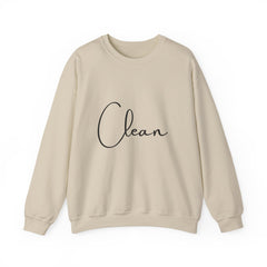 Crewneck Sweatshirt - "Clean" Minimal Script Graphic, Cozy Casual Pullover for Everyday Wear