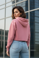 Women's Plain Baby Pink Crop Hoodies