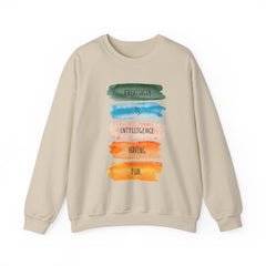 Crewneck Sweatshirt — "Creativity is Intelligence Having Fun" Watercolor Stripes