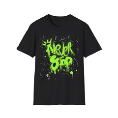 Never Stop Graffiti T-Shirt — Neon Green Street Art Tee