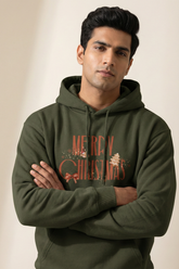 Unisex Olive Green Cozy Holiday Greetings Graphic Hoodie