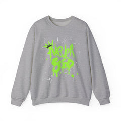 Crewneck Sweatshirt — Neon Green 'Never Stop' Graffiti Design