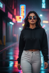 Women's Plain Black Crop Hoodies