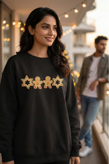 Women's Black Gingerbread Man and Star Cookies Oversized Sweatshirt
