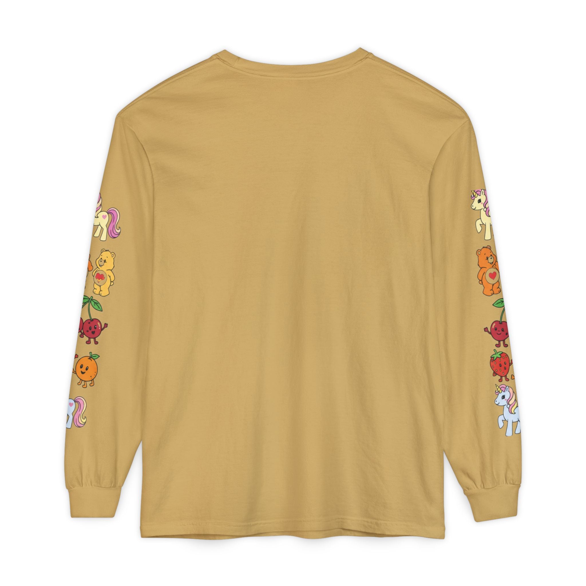 Long Sleeve T‑Shirt — Retro Cute Fruit & Pony Sleeve Print