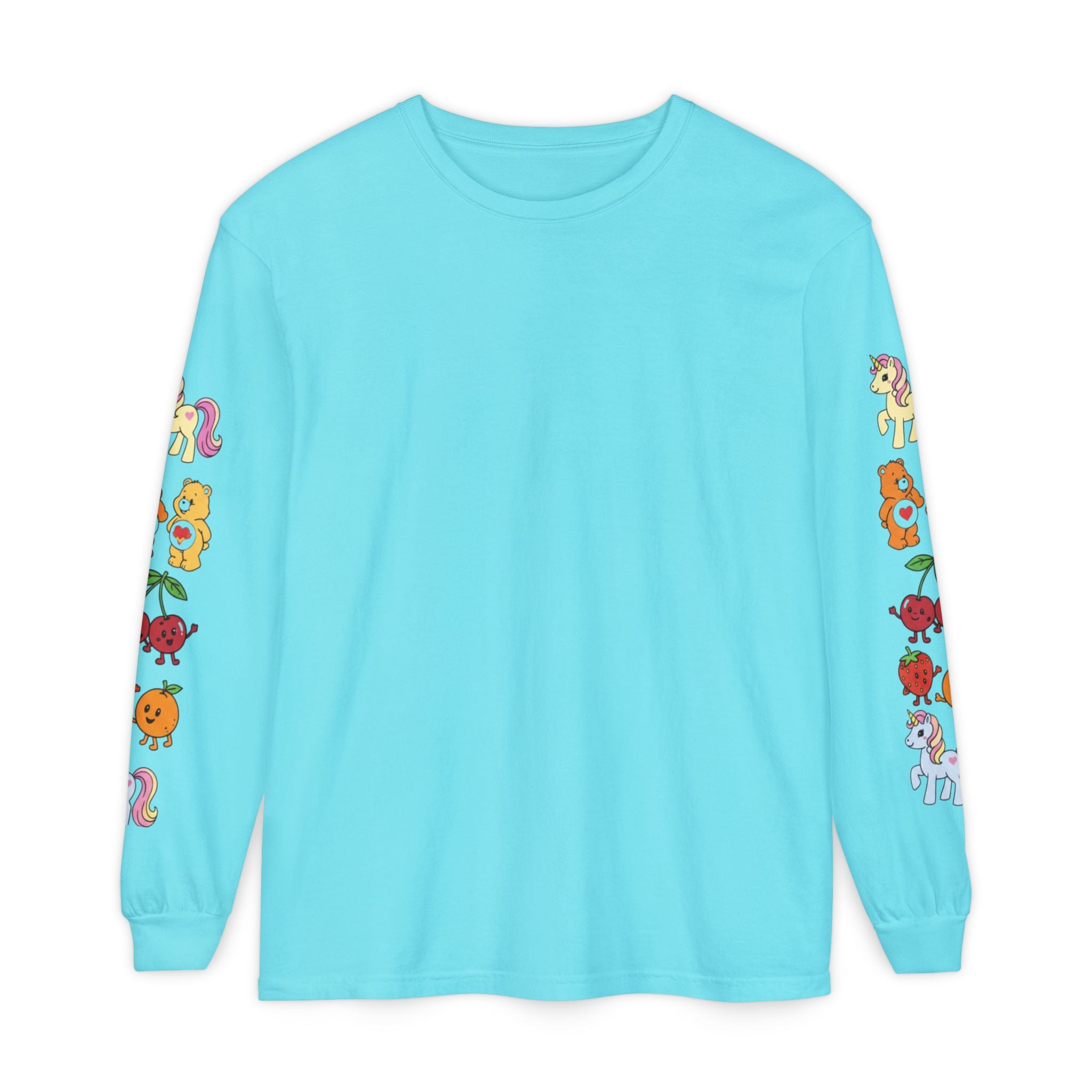 Long Sleeve T‑Shirt — Retro Cute Fruit & Pony Sleeve Print