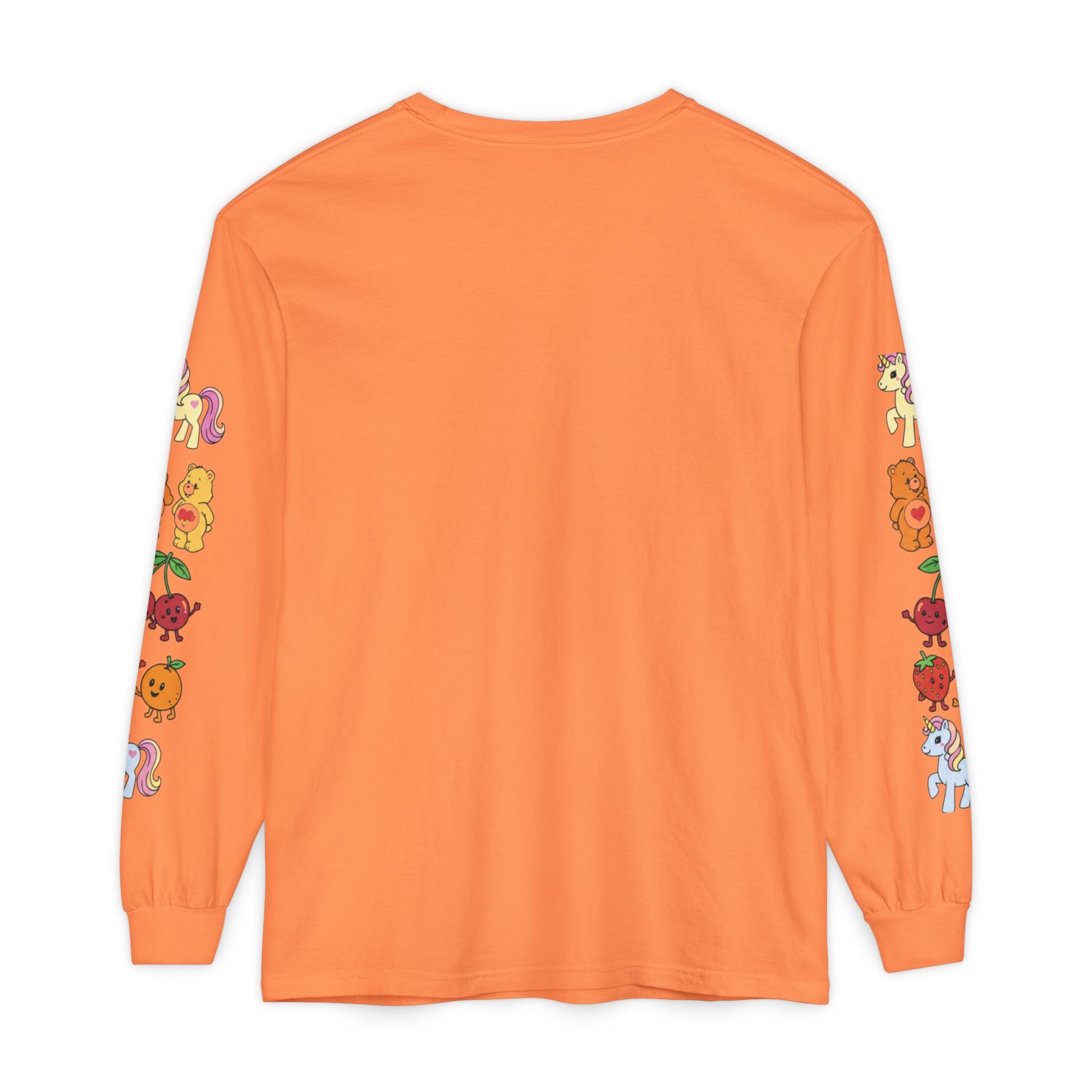 Long Sleeve T‑Shirt — Retro Cute Fruit & Pony Sleeve Print