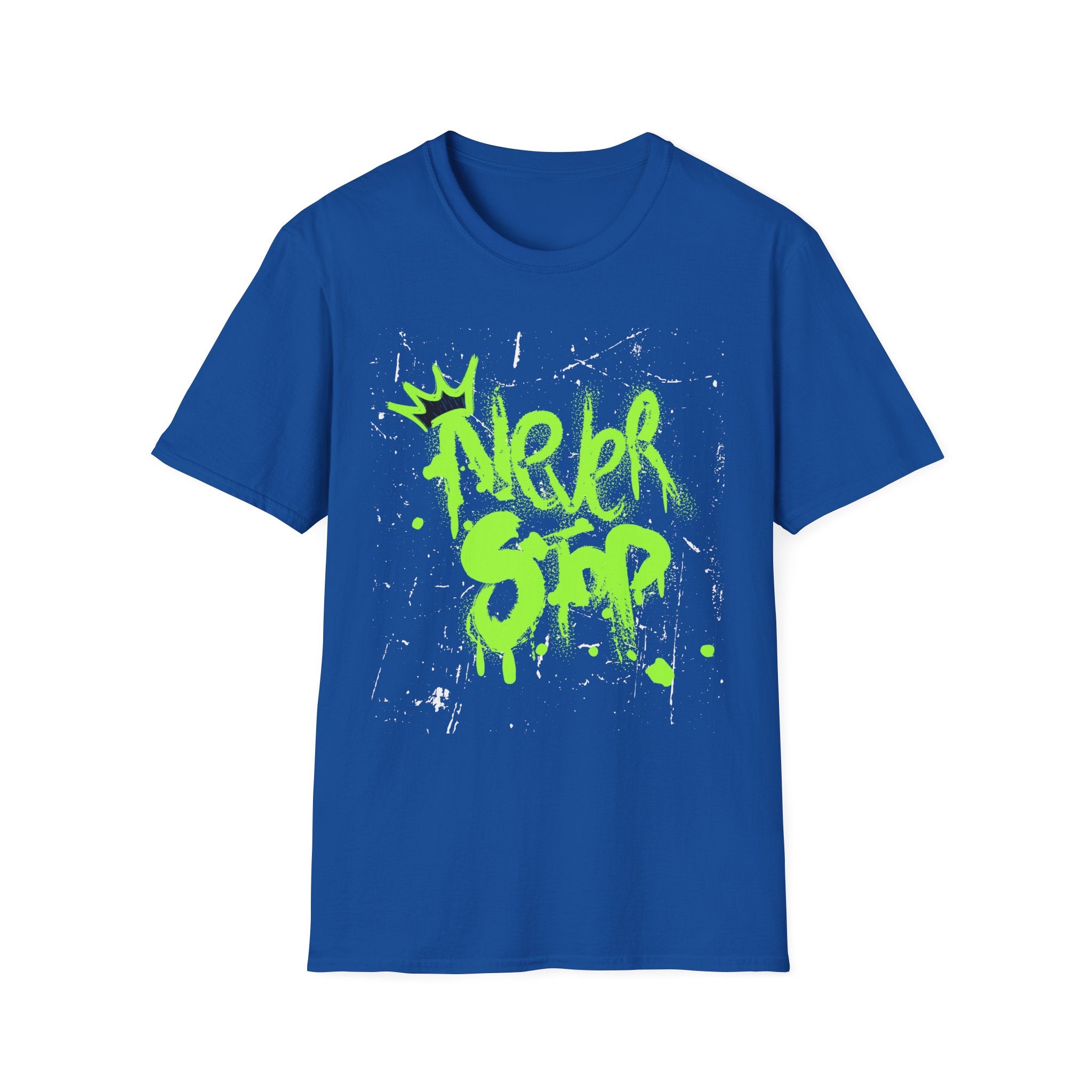 Never Stop Graffiti T-Shirt — Neon Green Street Art Tee