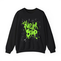 Crewneck Sweatshirt — Neon Green 'Never Stop' Graffiti Design