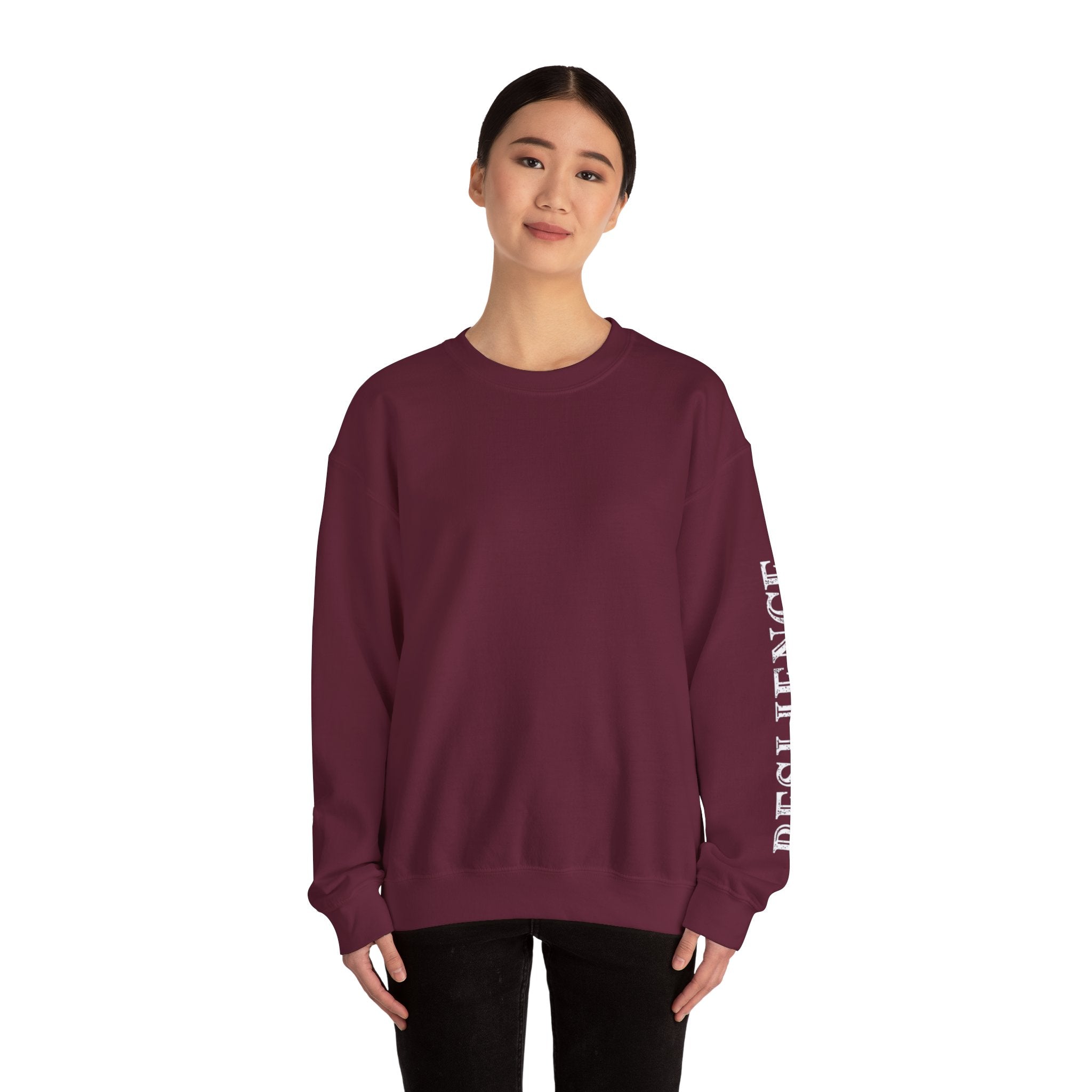 White Minimal Crewneck Sweatshirt — Subtle Sleeve Text Casual Pullover