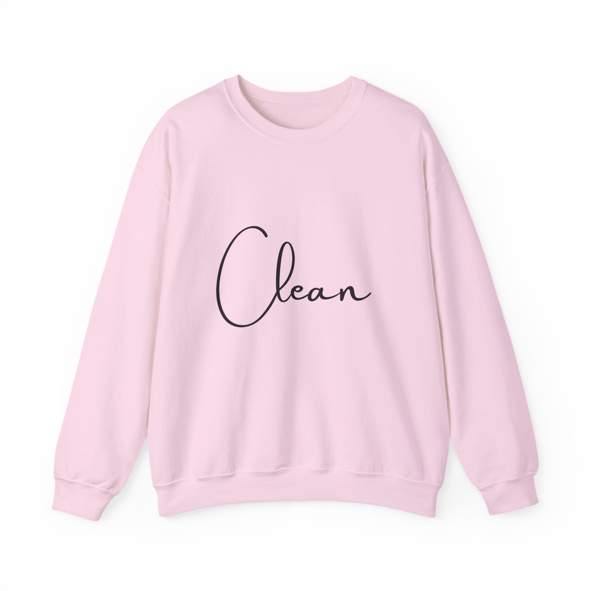 Crewneck Sweatshirt - "Clean" Minimal Script Graphic, Cozy Casual Pullover for Everyday Wear