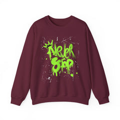 Crewneck Sweatshirt — Neon Green 'Never Stop' Graffiti Design