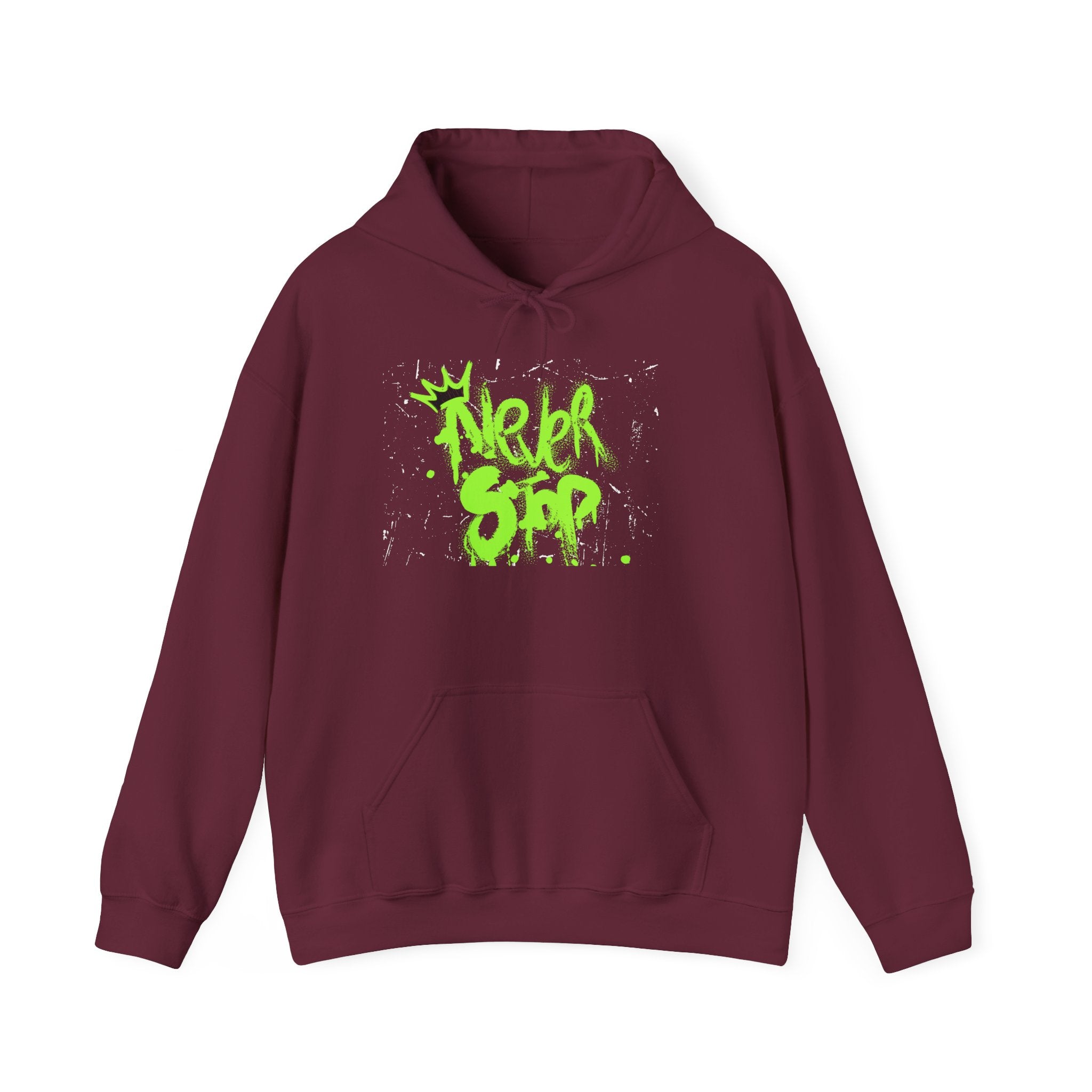 'Never Stop' Graffiti Hoodie - Neon Green Streetwear Pullover