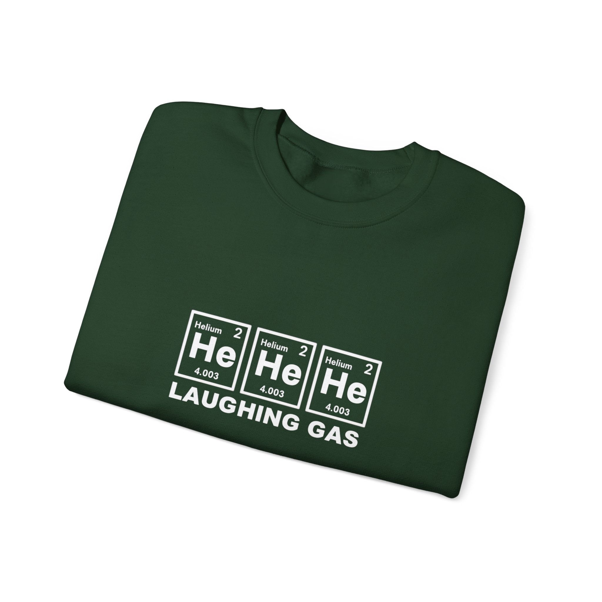 Laughing Gas Crewneck Sweatshirt — He He He Chemical Element Design