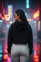 Women's Plain Black Crop Hoodies