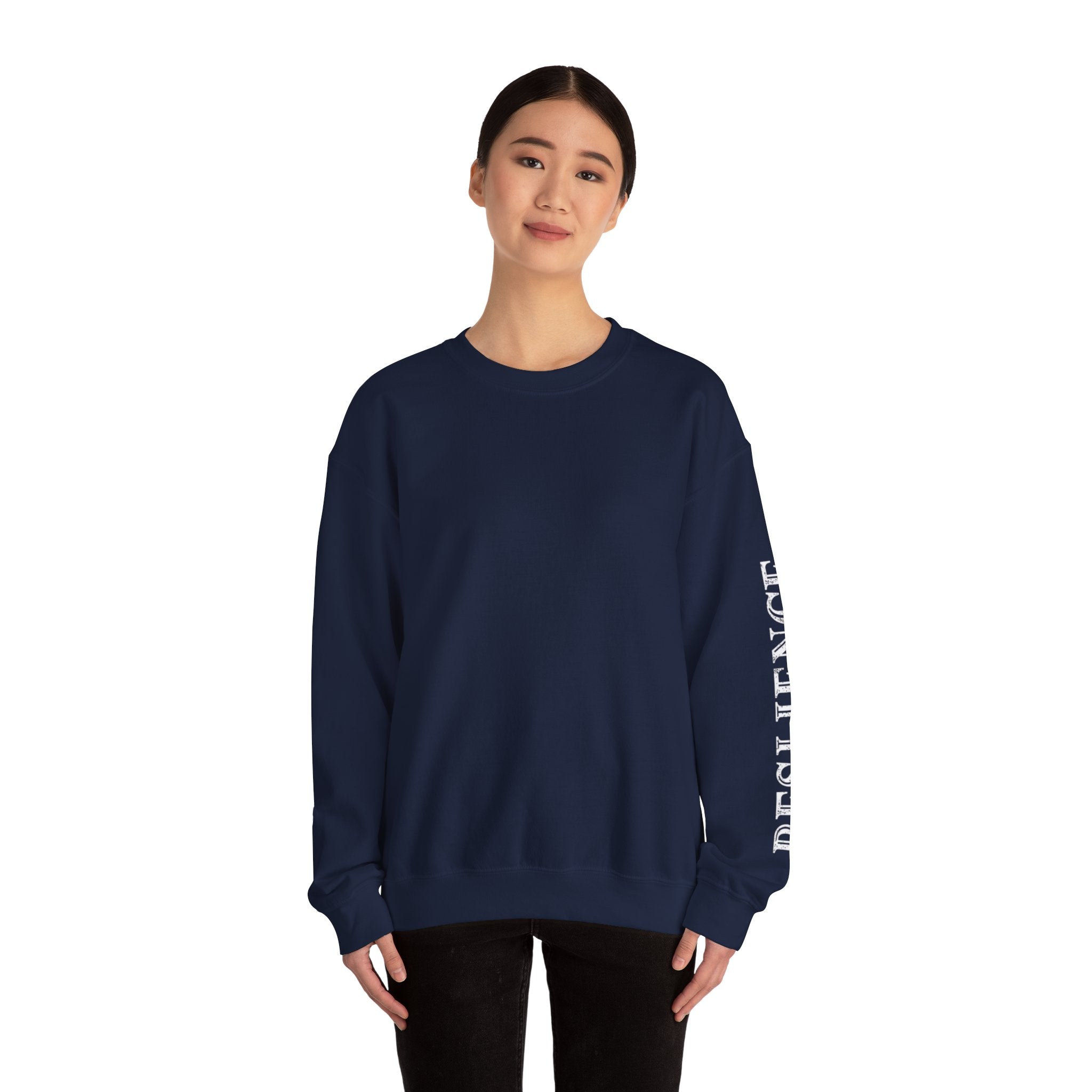 White Minimal Crewneck Sweatshirt — Subtle Sleeve Text Casual Pullover