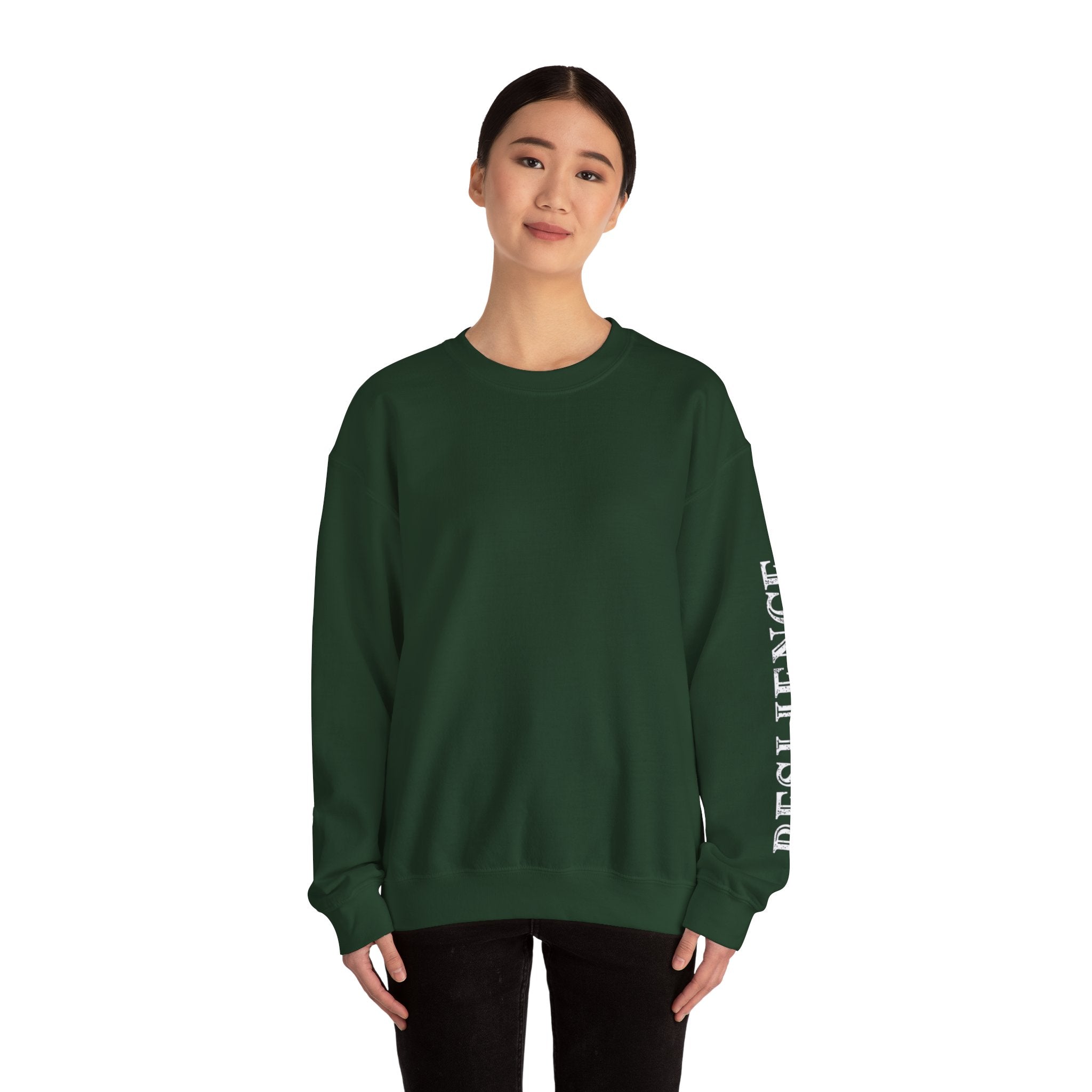 White Minimal Crewneck Sweatshirt — Subtle Sleeve Text Casual Pullover