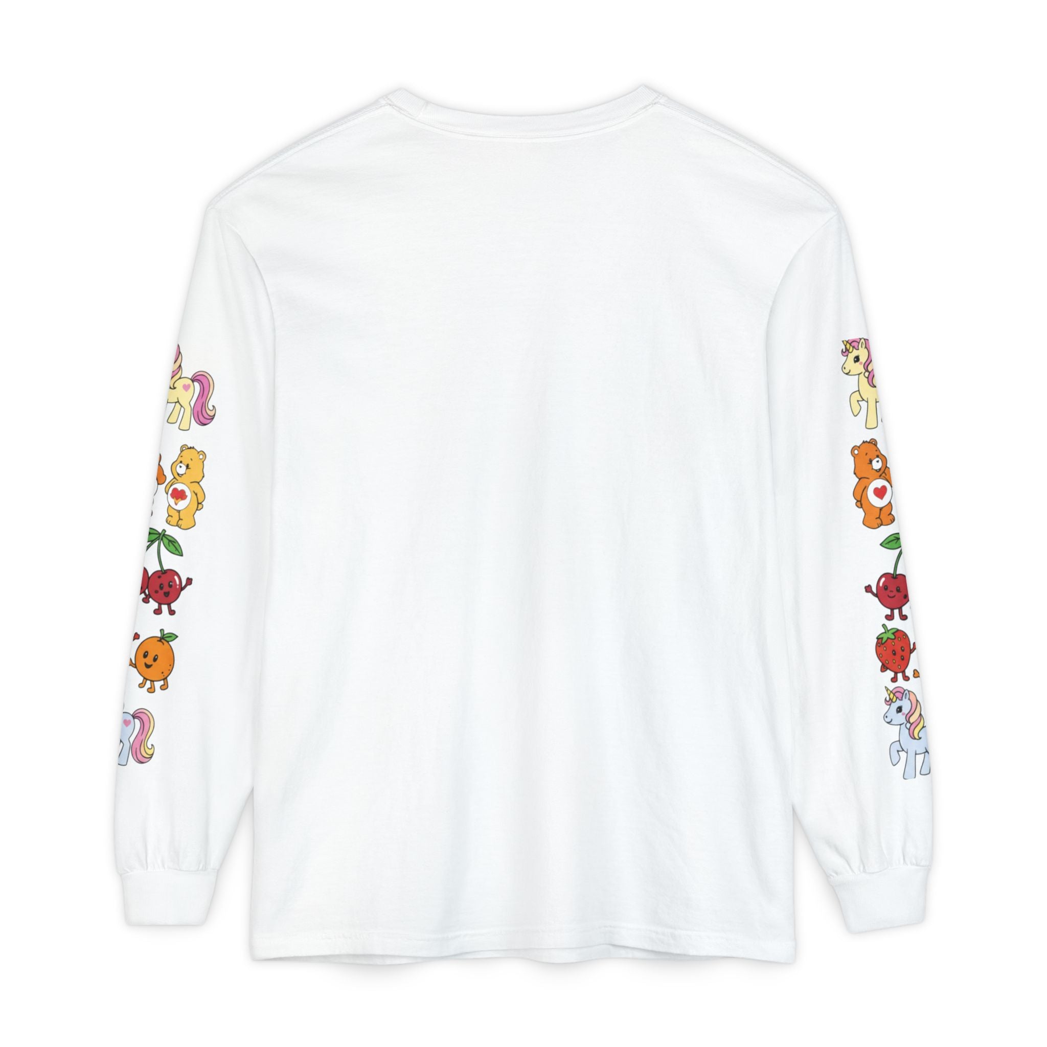 Long Sleeve T‑Shirt — Retro Cute Fruit & Pony Sleeve Print