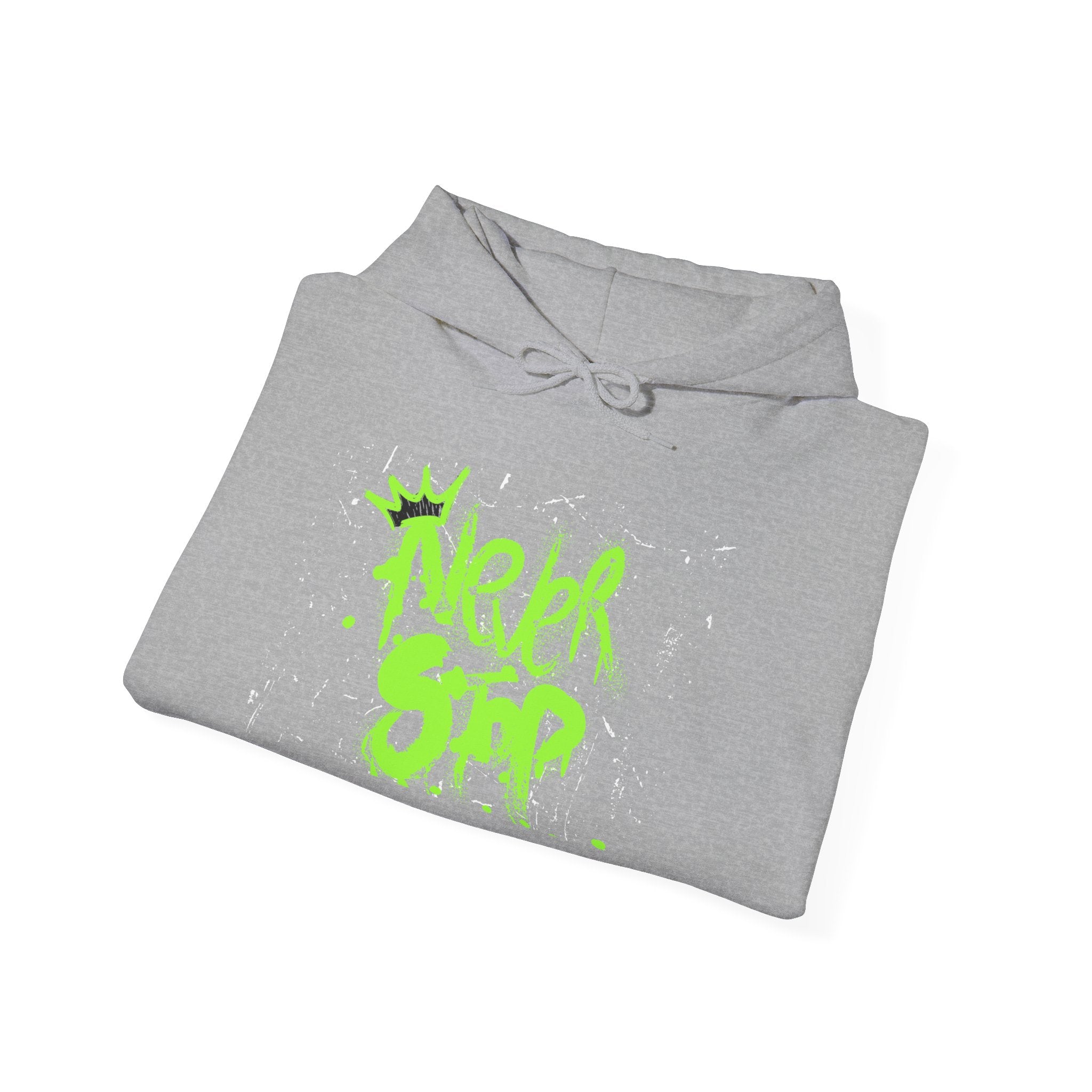 'Never Stop' Graffiti Hoodie - Neon Green Streetwear Pullover