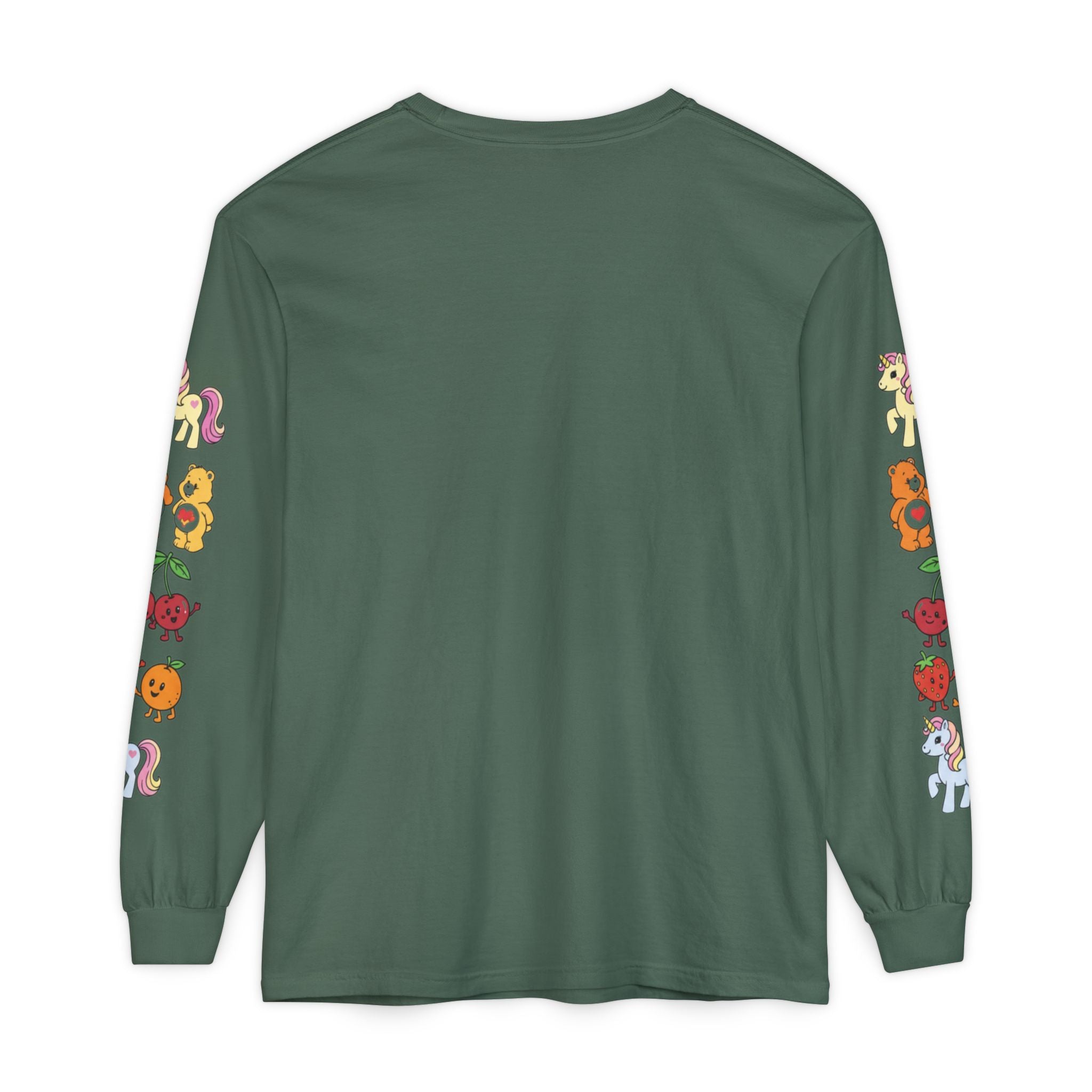 Long Sleeve T‑Shirt — Retro Cute Fruit & Pony Sleeve Print