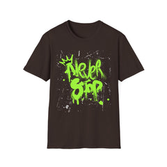 Never Stop Graffiti T-Shirt — Neon Green Street Art Tee