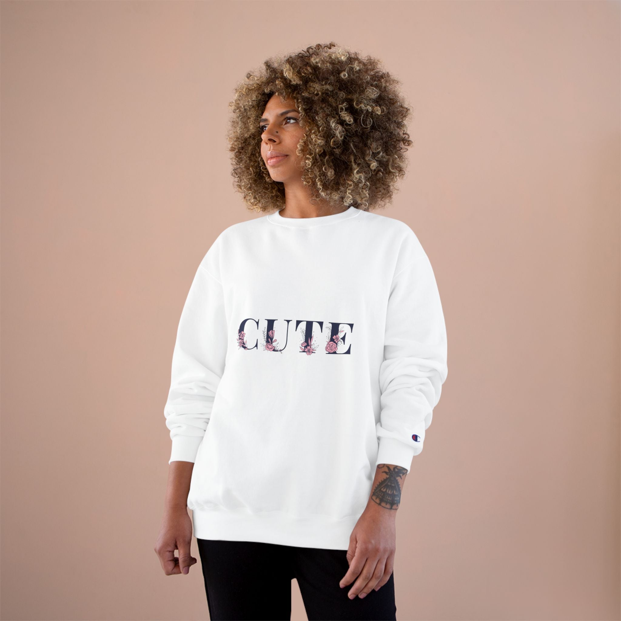 Cute Floral Sweatshirt — 'CUTE' Script Cozy Pullover for Women & Teens