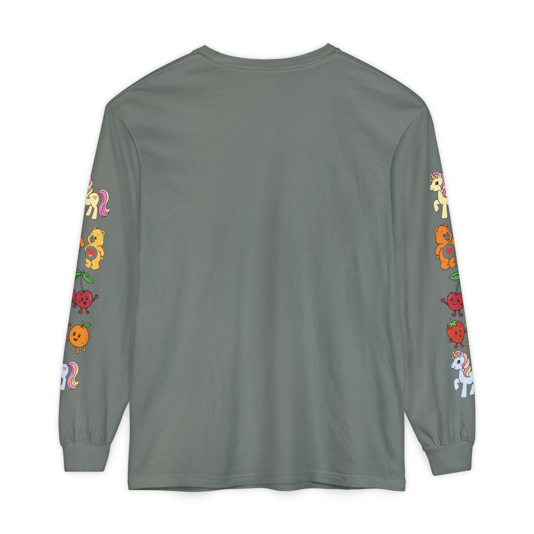 Long Sleeve T‑Shirt — Retro Cute Fruit & Pony Sleeve Print