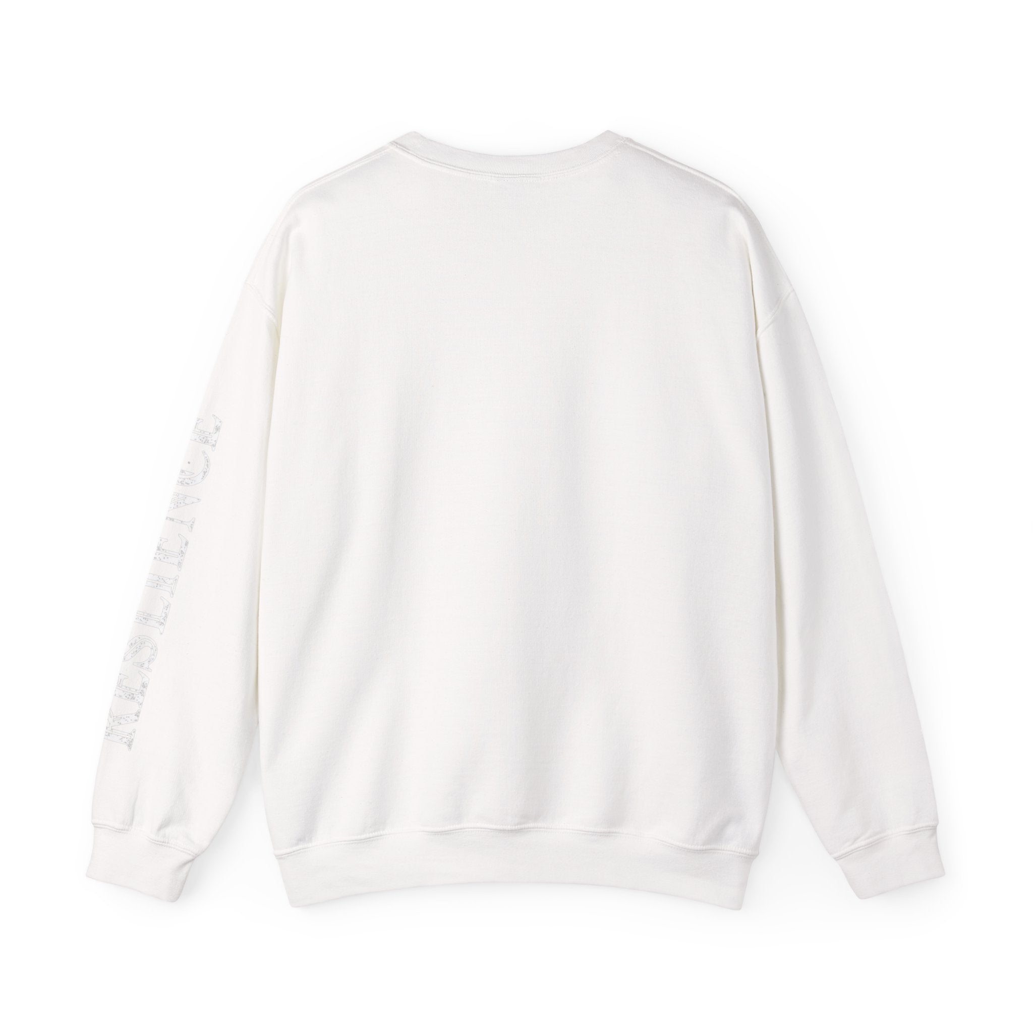 White Minimal Crewneck Sweatshirt — Subtle Sleeve Text Casual Pullover