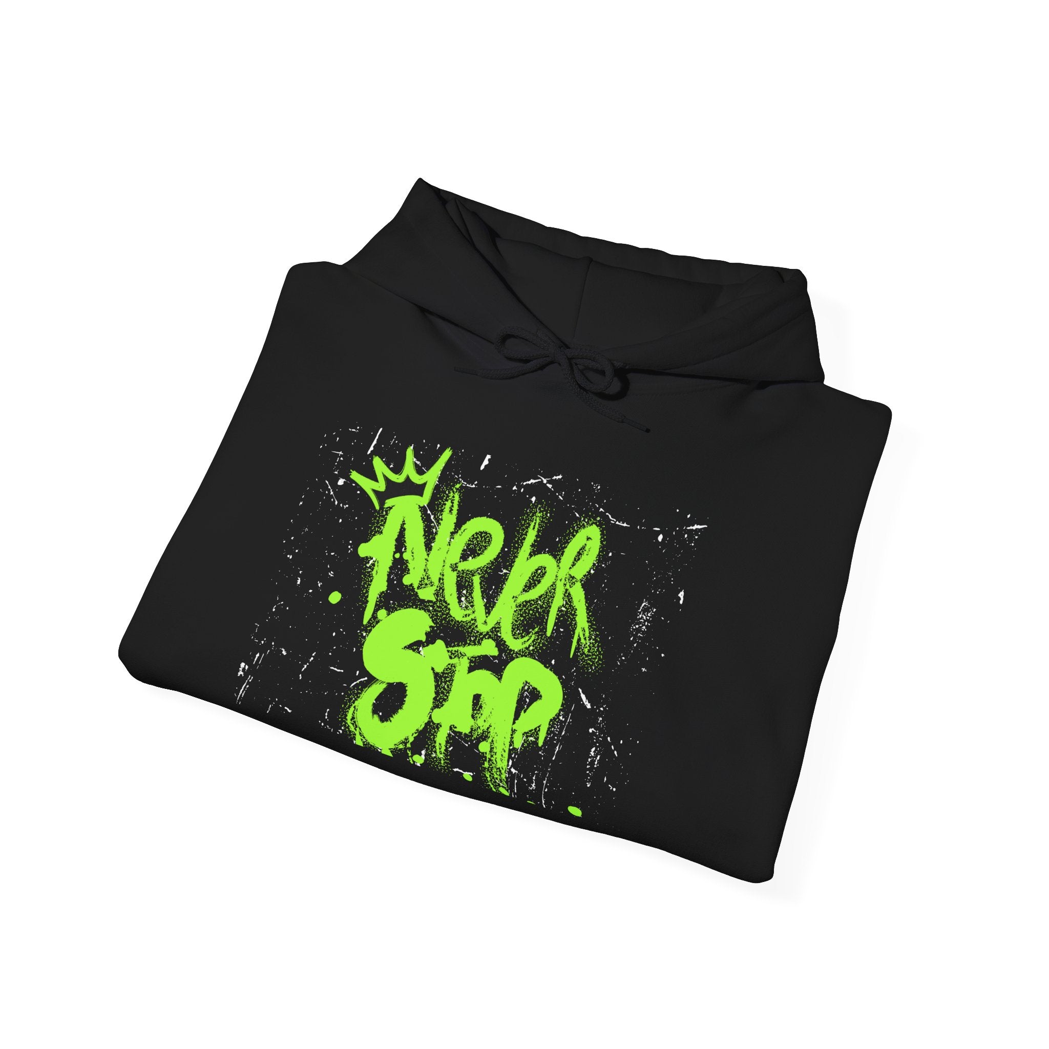 'Never Stop' Graffiti Hoodie - Neon Green Streetwear Pullover