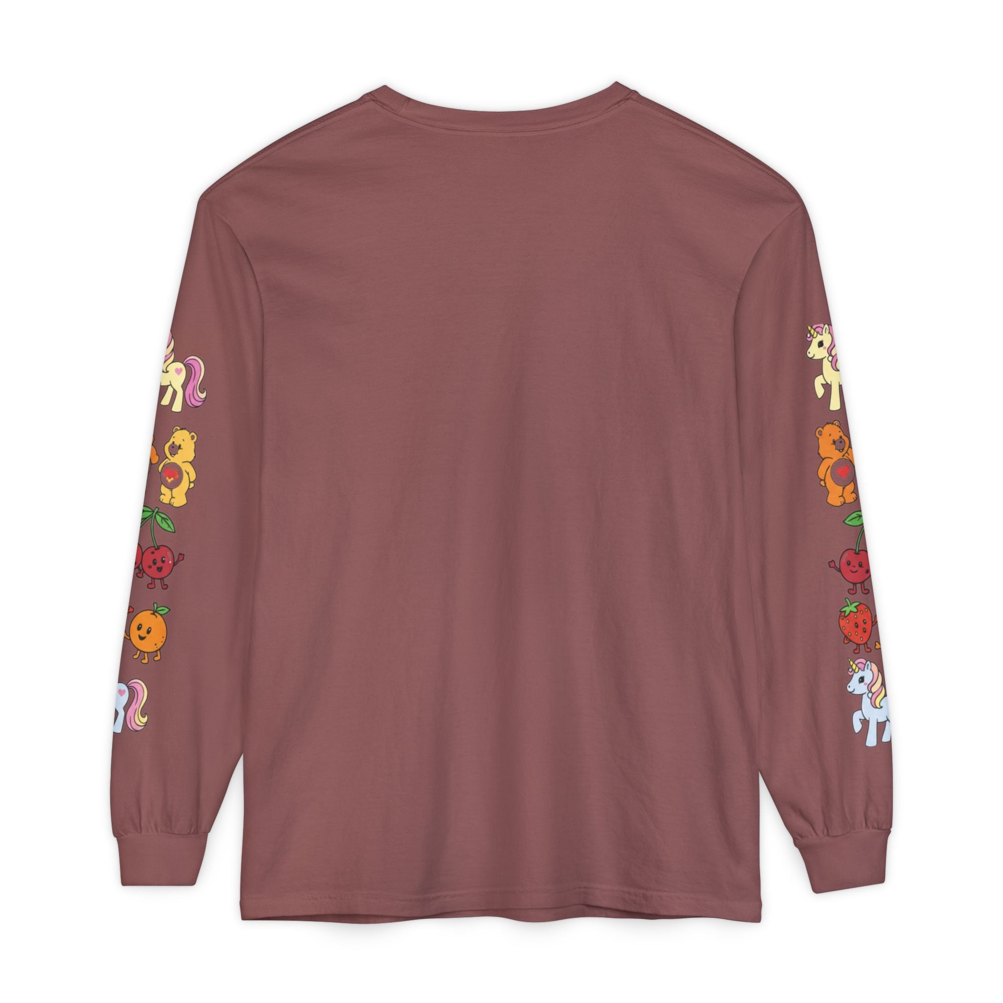 Long Sleeve T‑Shirt — Retro Cute Fruit & Pony Sleeve Print