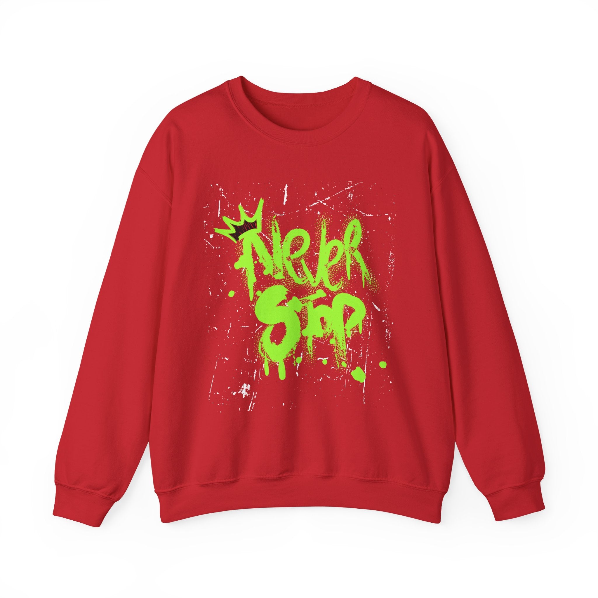 Crewneck Sweatshirt — Neon Green 'Never Stop' Graffiti Design